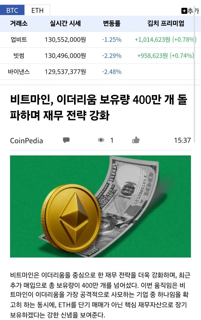 비트마인 4달전에 이더리움 83만개였음