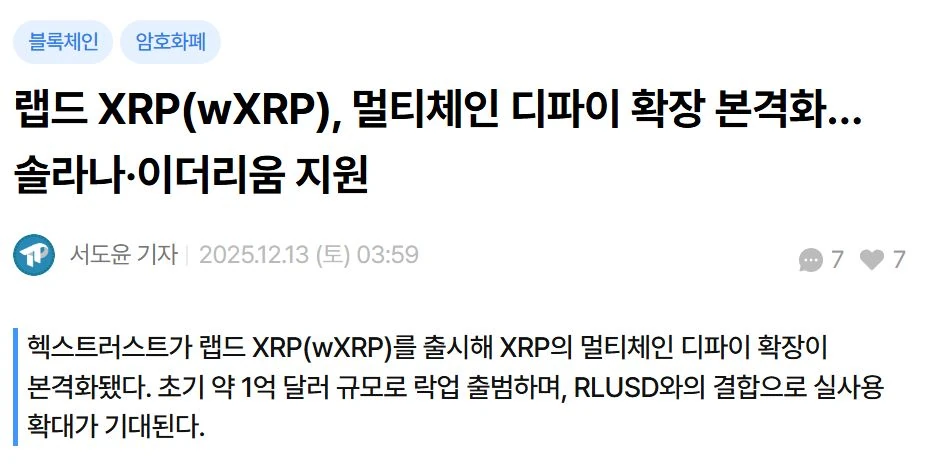 랩드 XRP가 꽤나 이슈네여
