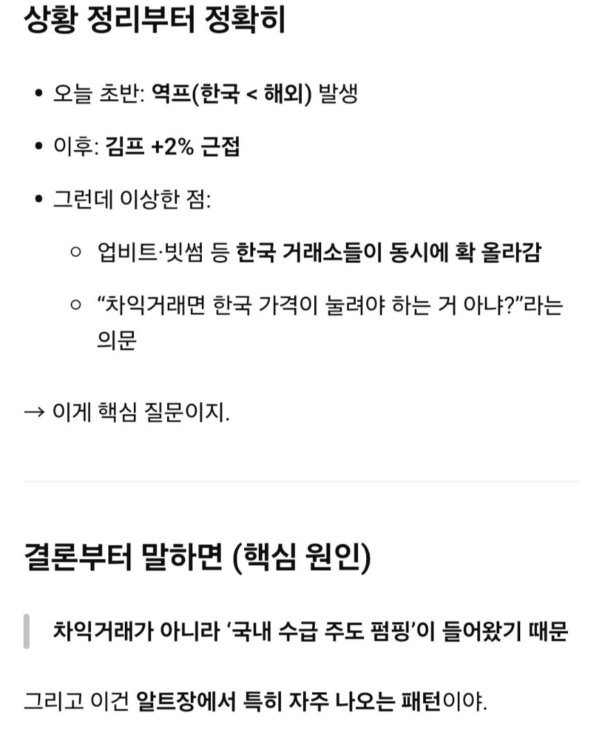 오늘 갑자기 김프가 확껴서 AI한테 물어봄