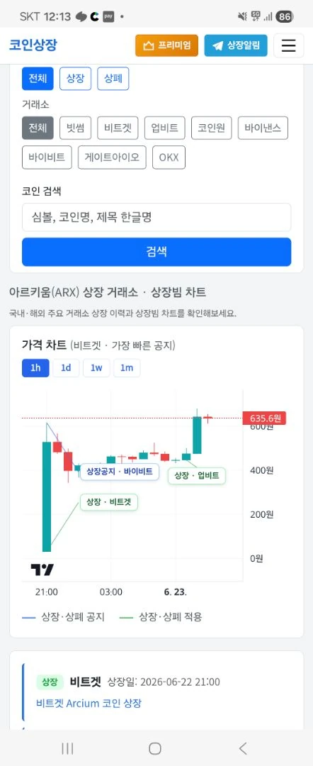 바이비트 비트겟 아르키움 상장 후 업비트 상장