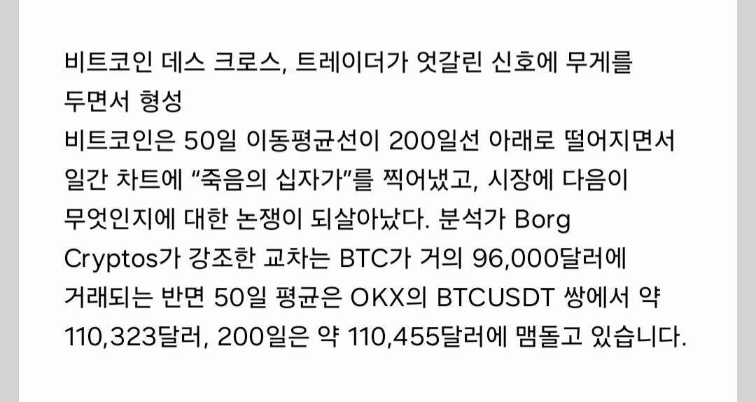 비트코인 50일성 200일선 데드크로스