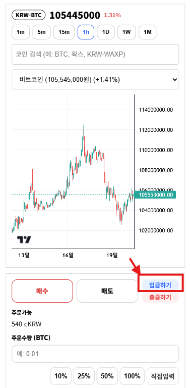 입금하기 버튼 안내